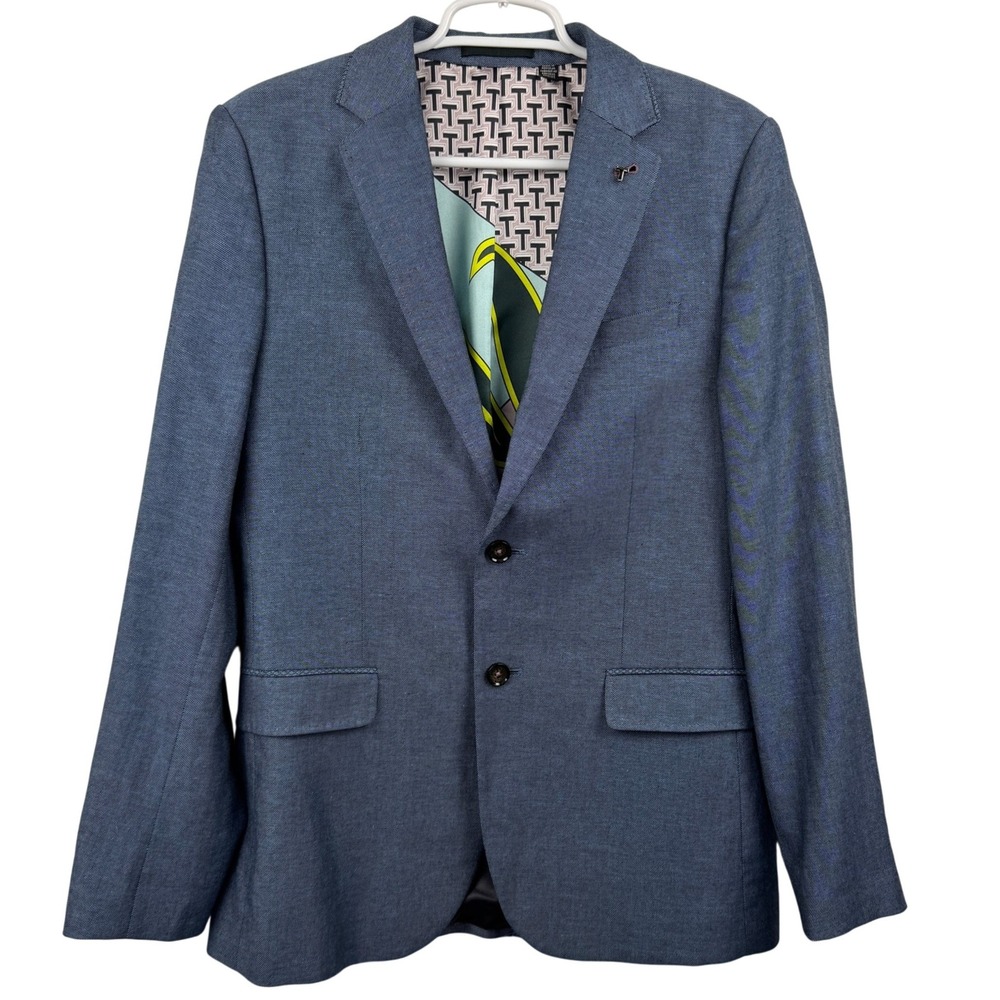 Ted Baker London Mens Blue Cotton‎ Linen Blend MMJ HOOP Blazer Sport Coat Size 3